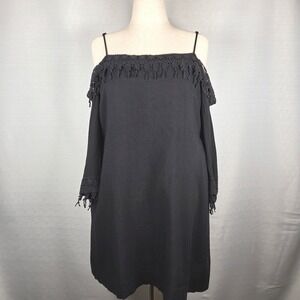 Kensie Black Off‎ Shoulder Crochet Trim Tunic/Midi Dress Women's XL